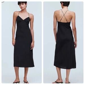 madewell the layton midi slip dress true black nk419 women size 10